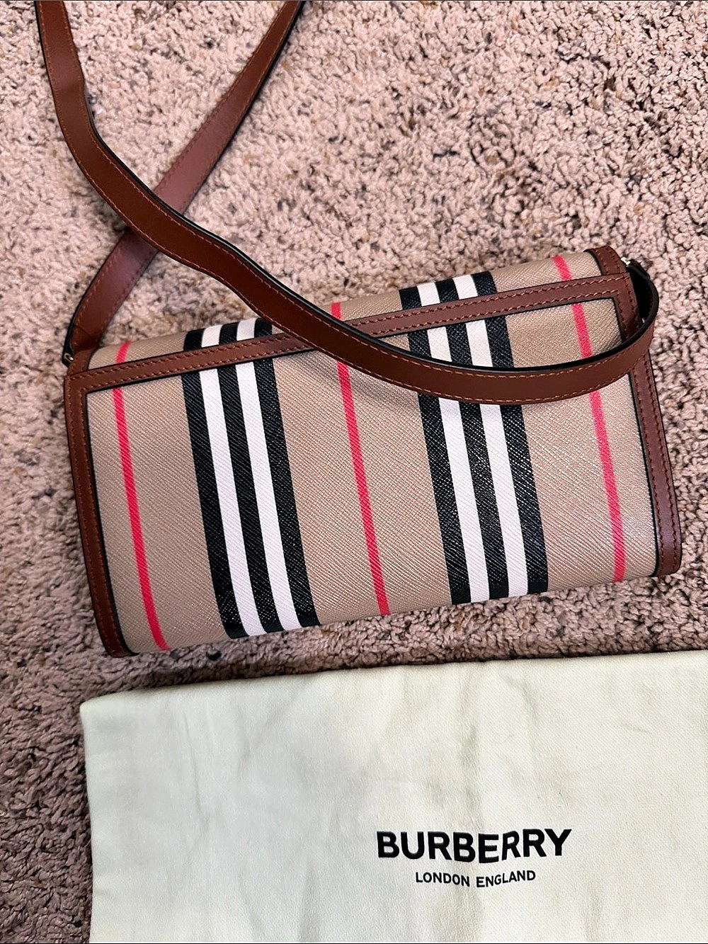 Burberry Hannah Icon Stripe E-Canvas & Leather Wallet Crossbody Bag
